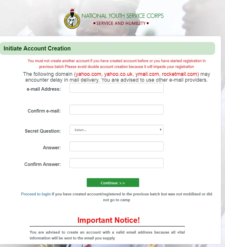 NYSC Batch B 2019 Online Registration Starts – Click Here To Register