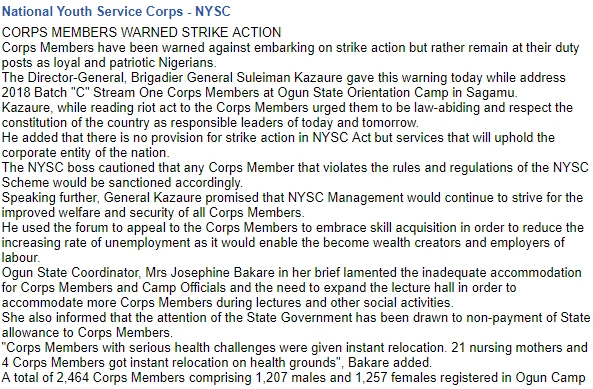 NYSC Management Finally Speak About ASUU STRIKE And NYSC - This Is Official