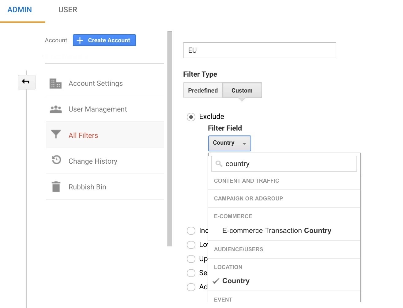 Using country filters in Google Analytics